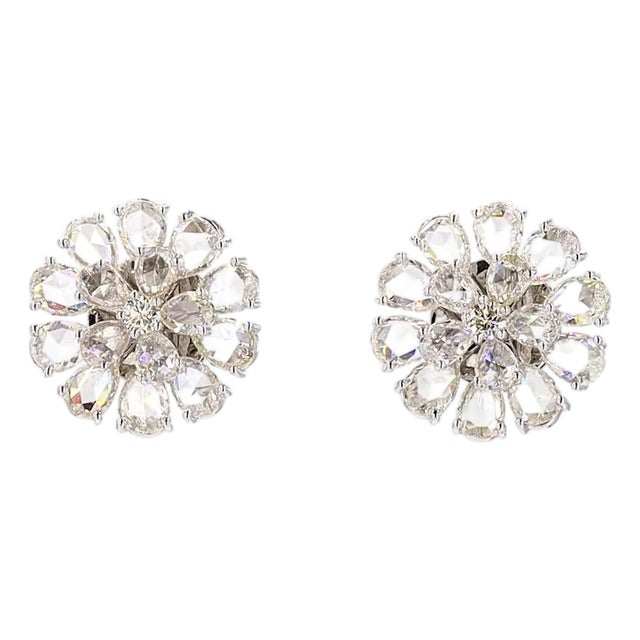5.74 Carat Rose Cut Diamond Gold Earrings, Pair For Sale