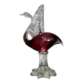 Mid 20th Century Mario Sandon Italian Artist Cranberry Glass Signed Swan Figurine For Sale