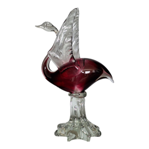 Mid 20th Century Mario Sandon Italian Artist Cranberry Glass Signed Swan Figurine