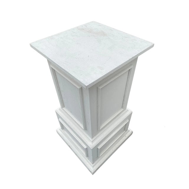 This is a really awesome pair of vintage wooden pedestals. The pedestals have a white wash/paint over the wood giving them...