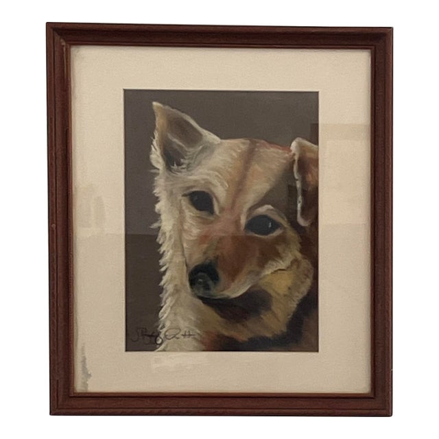 Vintage Pastel Dog Portrait by J. Buff Pratt, Mid-Century Framed Animal Art For Sale
