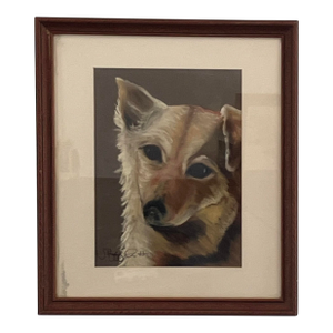 Vintage Pastel Dog Portrait by J. Buff Pratt, Mid-Century Framed Animal Art