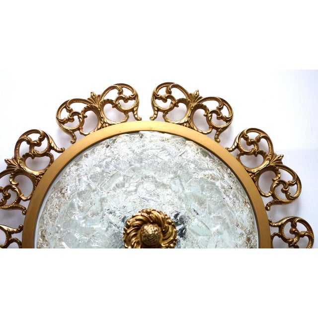 Gold Brass and Frosted Glass 3-Light Ceiling Lamp from Kaiser-Leuchten, 1940s For Sale - Image 8 of 14