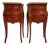 Mid-Century French Louis XV Style Bedside Tables with Marble Tops and Floral Marquetry, 1940s, Set of 2 For Sale
