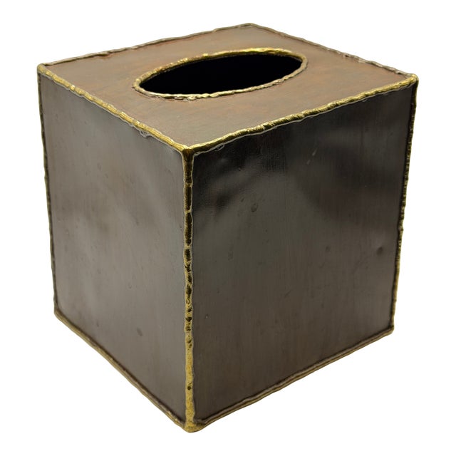 Hand-Finished Copper & Brass Tissue Box Cover For Sale