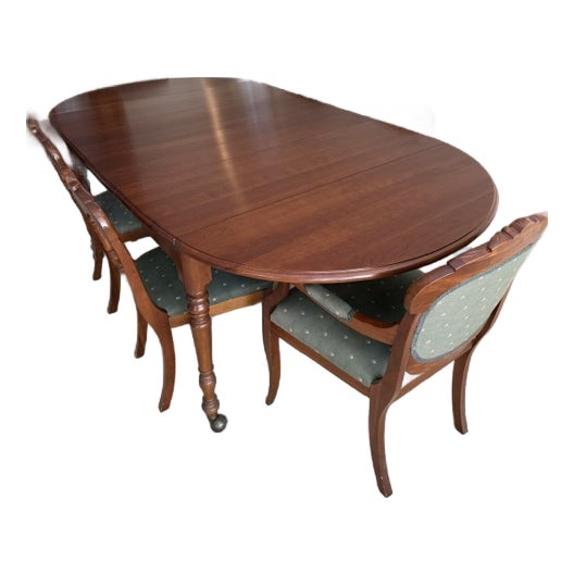 Carl Forslund Cherry Dining Table With Six Chairs and Custom Table Pads For Sale