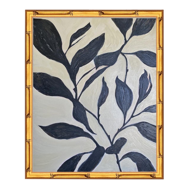 Abstract Botanical Acrylic Painting on Canvas, Framed Original Modern Organic Art by Tatiana Duperault For Sale