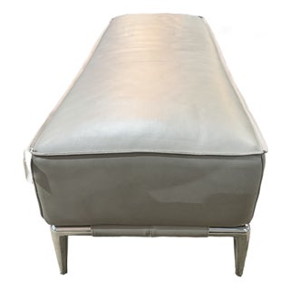 Roche Bobois Gray Leather Bench With Chrome Legs. Modern Luxe Design For Sale