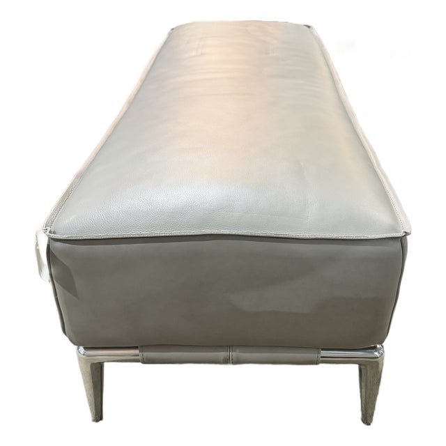 Roche Bobois Gray Leather Bench With Chrome Legs. Modern Luxe Design For Sale