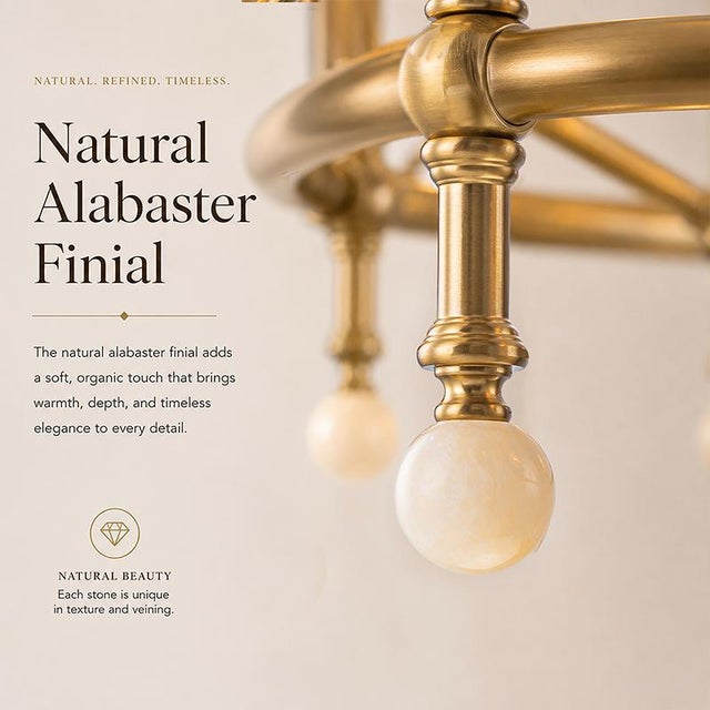 Transitional Aloadecor Warm Brass Chandelier With Fabric Shades and Alabaster Finials For Sale - Image 3 of 10