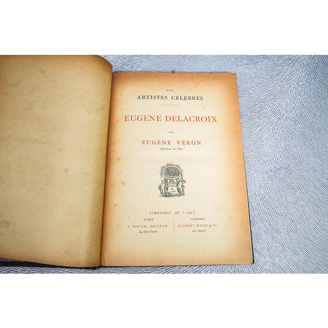 Unusual Paris France Presention Antique Leather Art Book Eugène Delacroix French Illustration Engraving For Sale In New York - Image 6 of 13