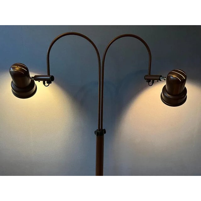 Mid-Century Brown Double Arc Cone Floor Lamp from Gepo For Sale - Image 3 of 11