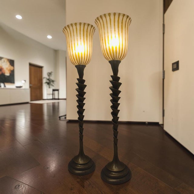 These are Leeazann for Lam Lee Europe spiral torchiere buffet lamps, originally produced around 1970. They are...
