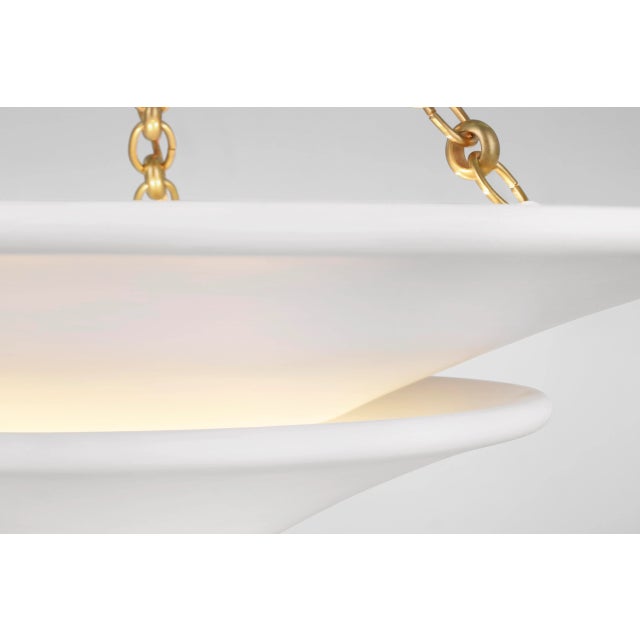 Mollino Medium Tiered Chandelier in Hand-Rubbed Antique Brass with Plaster White Shade Designer: AERIN Canopy: 5" Round...