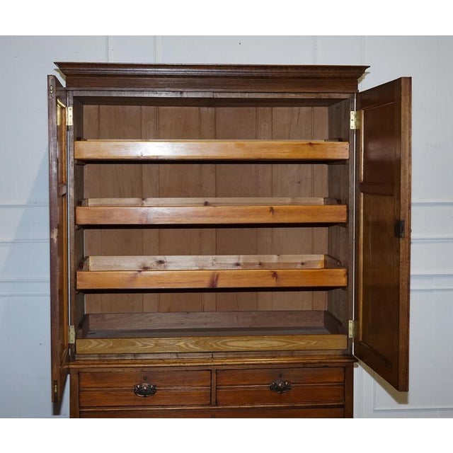 Antique English Victorian Oak Linen Press Wardrobe with Drawers For Sale - Image 10 of 18