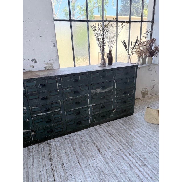 Blue Patinated Oak and Beech Workshop Cabinet with Drawers, 1950s For Sale - Image 10 of 18