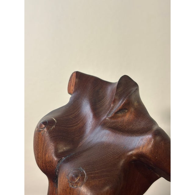 Vintage Studio Hand Carved Mahogany Female Torso Sculpture For Sale - Image 4 of 9