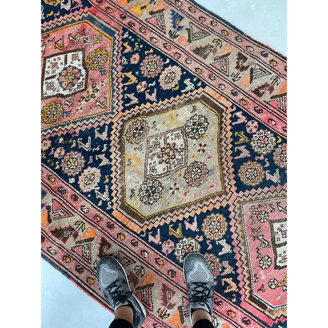 Wide Antique Runner SUNSET COLORS with Family of Sheep & Birds Woven Rug 4.4 x 12.4 For Sale - Image 4 of 16