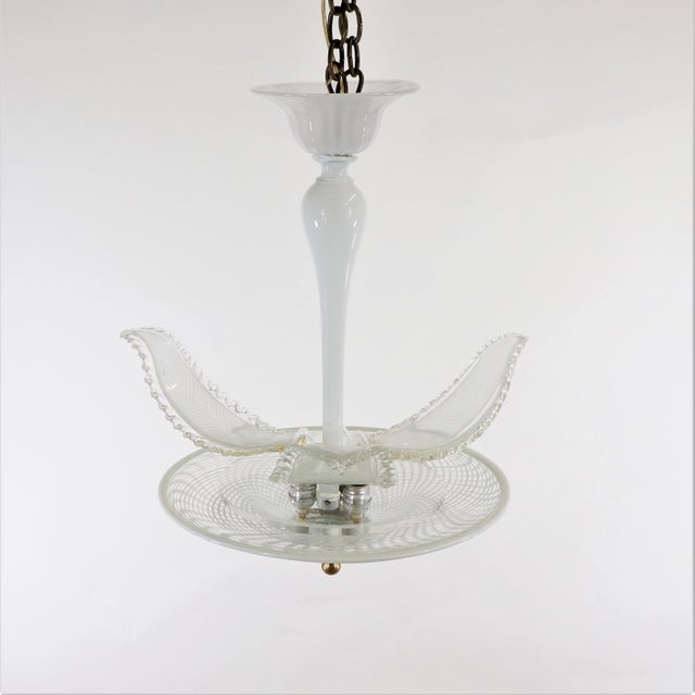 Mid-Century White Latticino Murano Frond Light For Sale - Image 11 of 12