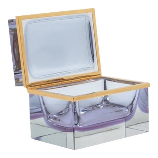 Giant Hand Blown Murano Box in Alexandrite With Brass Fittings For Sale
