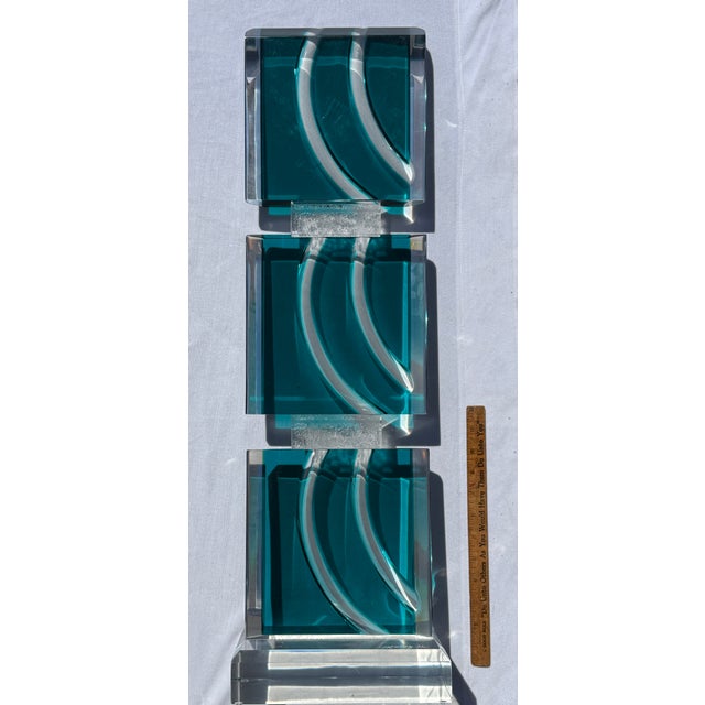 Vintage David Muniz 29" Lucite Art Sculpture Turquoise Blue & Clear Signed '02 For Sale - Image 4 of 16