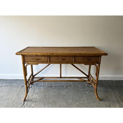 1960s Mid-Century Bamboo Rattan Writing Table, 1960s For Sale - Image 5 of 8