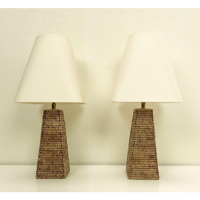 Vintage Woven Rattan Table Lamps, 1970s, Set of 2 For Sale - Image 16 of 16
