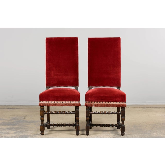 Antique French Louis XIII Style Maple Dining Chairs in Red Velvet - Set of 10 For Sale - Image 12 of 18
