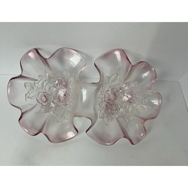 Mikasa Mikasa Rosella Pink Frosted Glass Divided Dish, Romantic Floral Vanity or Entertaining Tray For Sale - Image 4 of 10