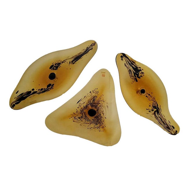 1960s Mid-Century Murano Style Asymmetrical Amber & Tortoiseshell Blown Glass Wall Art Installation Plates - Set of 3 For Sale - Image 5 of 10