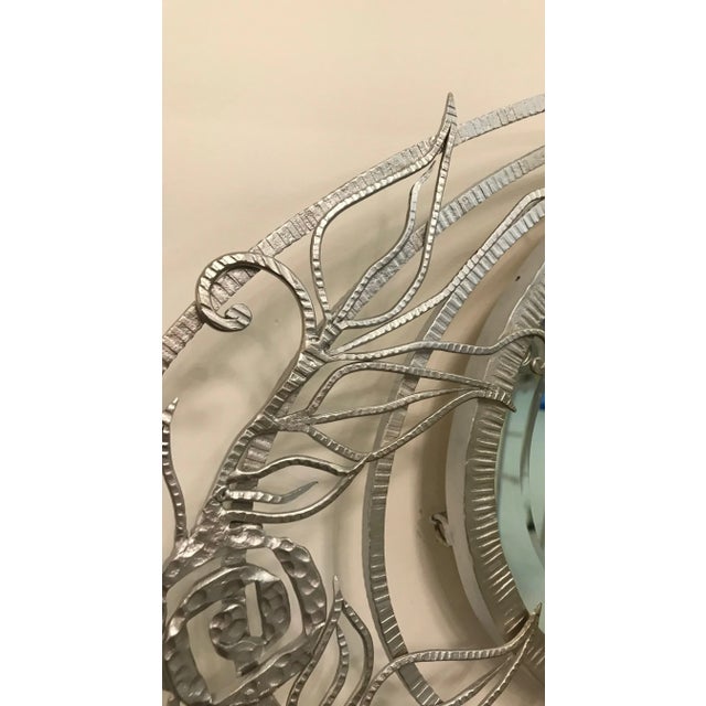 Silver French Art Deco Geometric and Floral Wall Mirror For Sale - Image 8 of 10