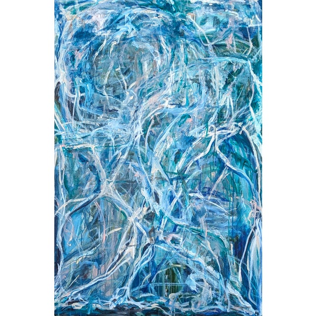 Kristi Haines Herman “Helping You Say Goodbye To Me” Contemporary Gestural Blue Abstract Painting, 2024 For Sale