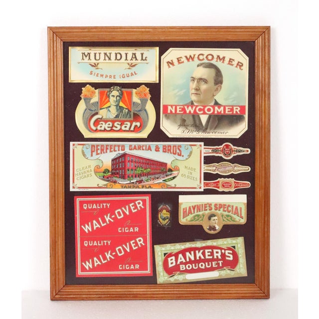 Set of Eight Wood Framed Cigar Box Label Collection For Sale - Image 4 of 14