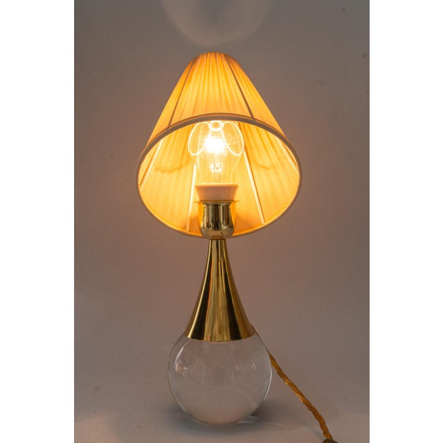 1950s Glass and Brass Table Lamp with Fabric Shade, Vienna, Austria, 1950s For Sale - Image 5 of 14