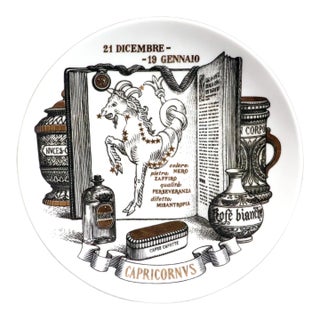 Piero Fornasetti Capricorn Zodiac Porcelain Plate, the Zodiac Pharmacopoeia For Sale