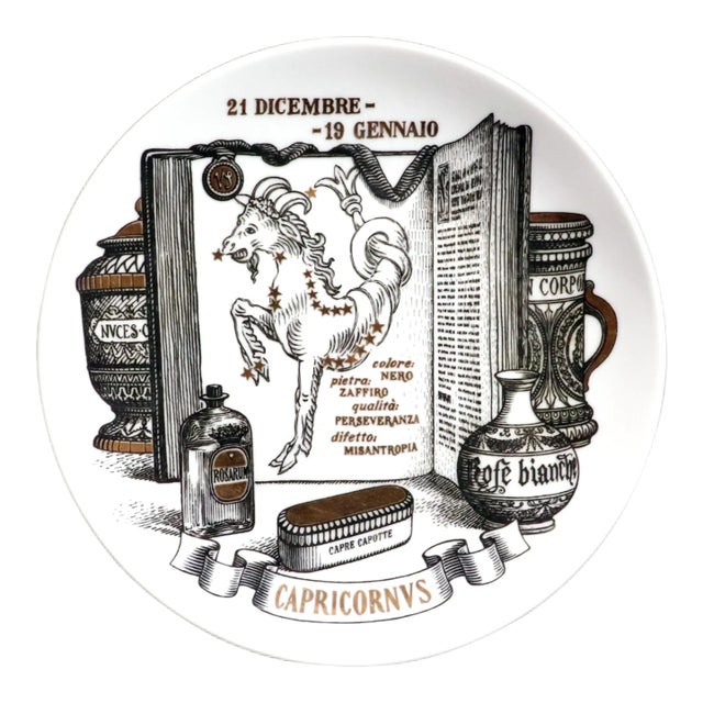 Piero Fornasetti Capricorn Zodiac Porcelain Plate, the Zodiac Pharmacopoeia For Sale