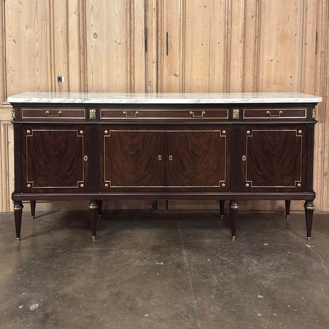 Late 19th Century 19th Century French Louis XVI Mahogany Buffet With Carrara Marble Top For Sale - Image 5 of 18