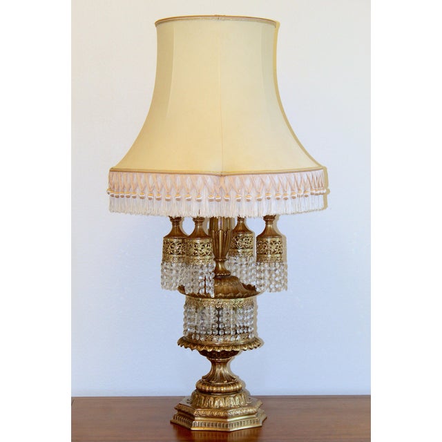 1960s Listing TitleVintage 1960s Hollywood Regency Brass & Crystal Waterfall Table Lamp For Sale - Image 5 of 17