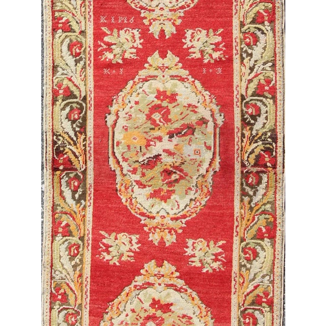 Keivan Woven Arts, Rich red antique Turkish Oushak runner with three ornate floral medallions, rug tu-umi-1902, country of...