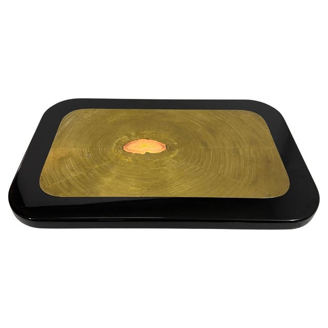 Coffee Table in Etched Brass, Black Resin and Agate from Lova Creation, 1980s For Sale - Image 17 of 17