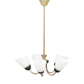 Chandelier with 5 Striped Glass Shades, 1950s For Sale