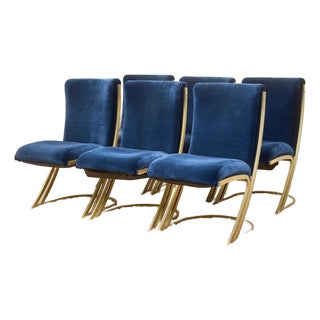 Mid-Century Navy Blue Chairs Set of Six For Sale