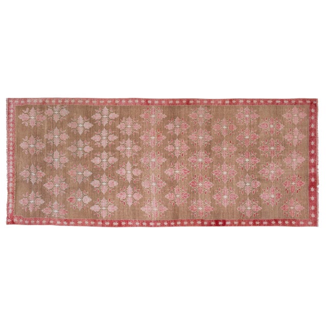 Vintage Floral Turkish Karapinar Rug 4'3" X 10'4" 51.2'' x 124.4'' / 130 x 316 cm Hand woven with high quality pure wool...