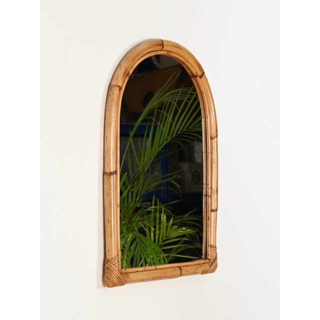 Mid-Century Arch Mirror in Curved Bamboo and Rattan, Italy, 1960s For Sale - Image 10 of 11