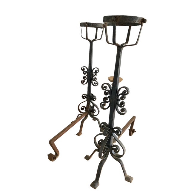 Large French Wrought Iron Fire Dogs, Set of 2 For Sale - Image 9 of 18
