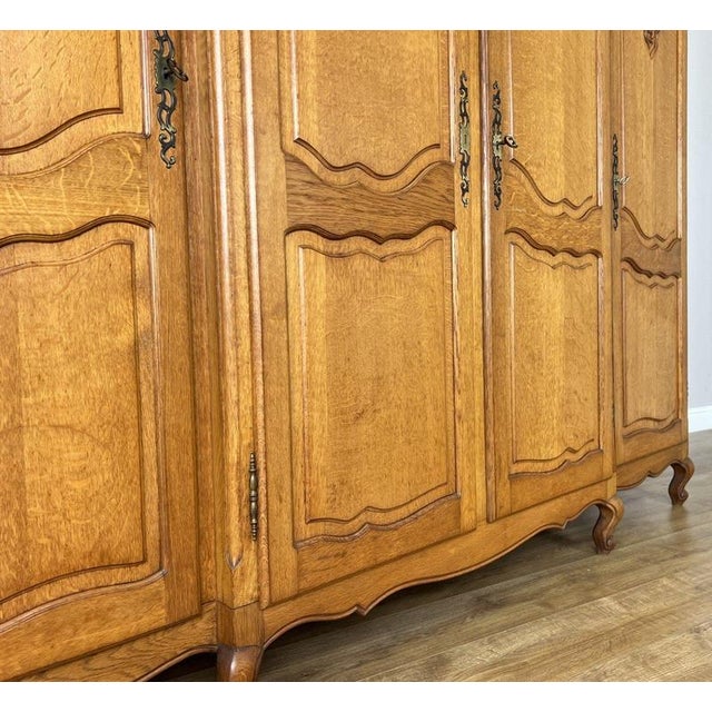 Vintage French Louis XVI Style Carved Oak 4-Door Wardrobe For Sale - Image 10 of 14