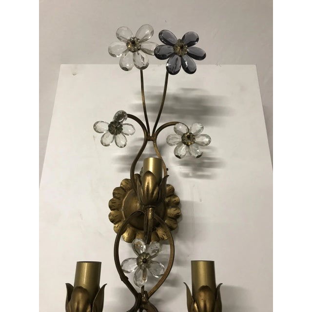 Large Vintage Italian Single Wall Light with Murano Glass Flowers For Sale - Image 6 of 9