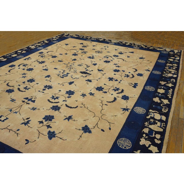 Antique Allover Floral Wool Hand Knotted Pile Ivory Beige Cream White 1900s Rug, Circa Date: 1900s. This exceptional piece...