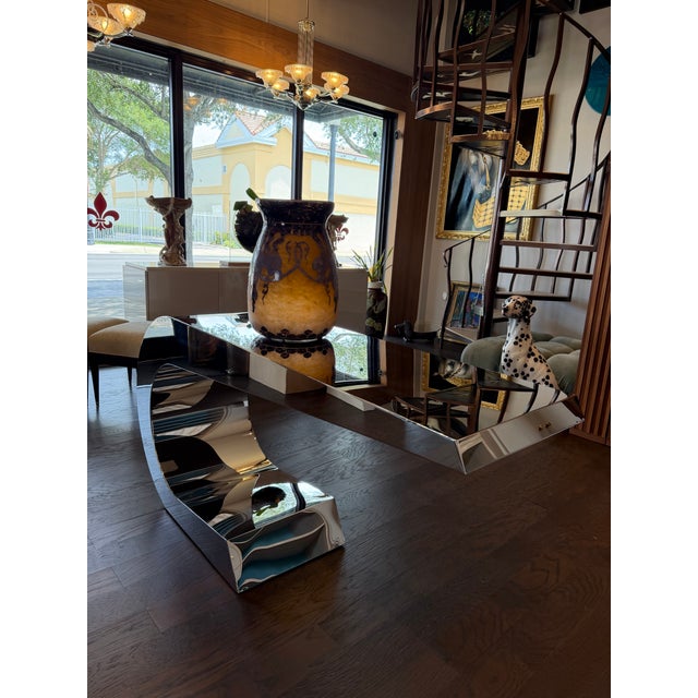 Italian Console table or Desk table. Made of one piece of stainless steel mirror finish. With a beautiful and elegant...