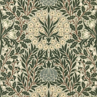 Morris & Co. Daisy & Oak Wallpaper in Sage/Forest For Sale